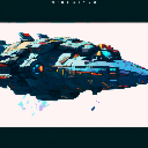 spaceship, sideview, vibrant galaxy, swirling nebulas, twinkling stars, pixel art, srgb