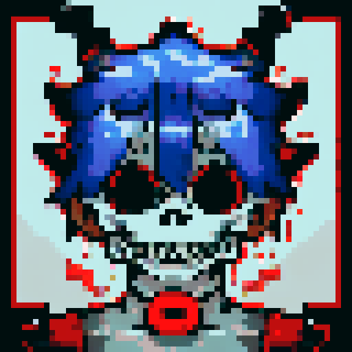 Using your preferred pixel art tool or image editor, create a pixel art skeleton with a resolution of 16x16 pixels. The skeleton should have a recognizable head, body, arms, and legs. Utilize a limited color palette and pay attention to pixel placement to achieve a clean and balanced composition. Feel free to add details like facial features, joints, or accessories to enhance the design. Once completed