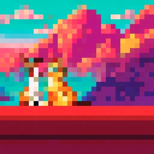 Ren and Stimpy, a chihuahua and a cat, are sitting on a psychedelic green couch with a lava lamp beside them, surrounded by a chaotic and colorful sRGB pixel art landscape
