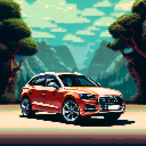 Photorealistic, centered Audi Q5 in a three quarter view, clean background, pixel art style with sRGB colors