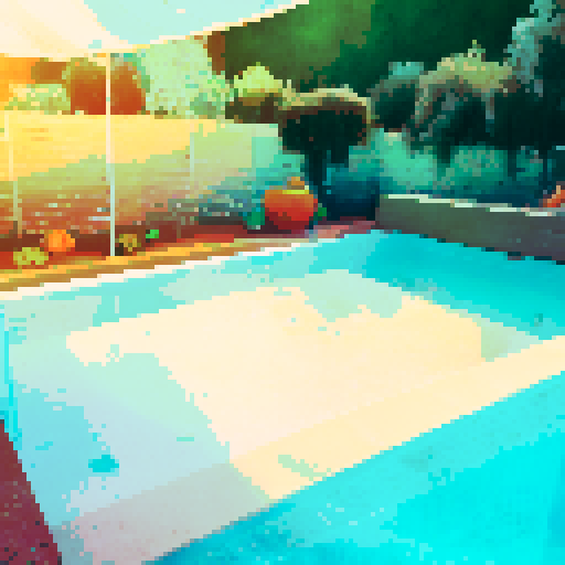 Glistening water, vibrant colors, and lively atmosphere capture the essence of a sunny day at the pool in a landscape portrait.