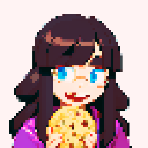 character eating a cookie with a happy expression, character looking through binoculars with focus and curiosity, character looking at a phone appearing interested or thoughtful, character talking to a random person with a conversational expression, all in pixel art style with sRGB color space