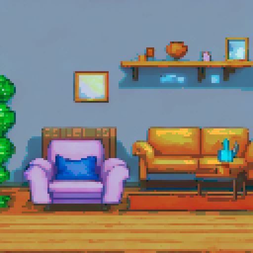 Living room in a house where no one has been for a long time, a lot of dust, cobwebs, pixel art style for 2d platformer game