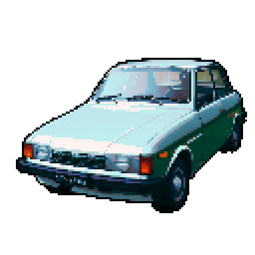 Photorealistic, centered Lada 2107 in a three quarter view, right wheel in front, clean background, pixel art style with sRGB colors