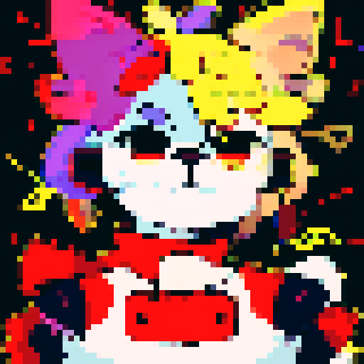 Siamese colored cats, vibrant and expressive, rendered in pixel art with a vivid sRGB palette