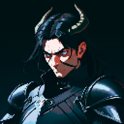 black armor, sexy, long black hair, male knight, man, demon knight, demonic wing, horns, black hair, black armor, dark background