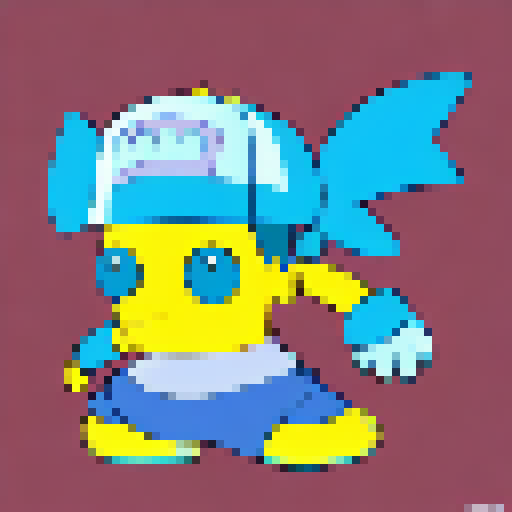 Homer Simpson, with his iconic yellow skin and round eyes featuring dot pupils, wears a white shirt, blue jeans, and gray shoes, with his 2 hairs atop his head forming a V shape, as he holds a donut with a bite in pixelated anime style.