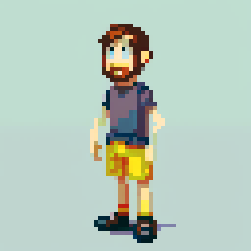 asmongold, walking with legs spread, facing right, in pixel art style 