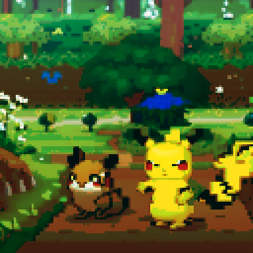 Forest, Caterpillars. Pikachu