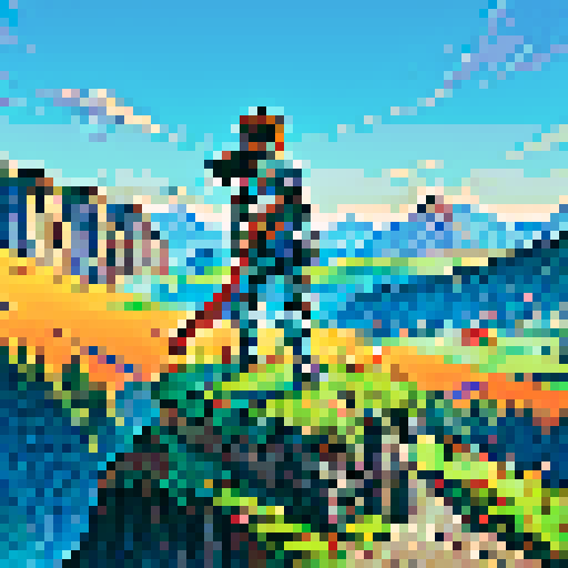 Legend of Heroes Jaeger in sleek armor, surrounded by sRGB pixel art landscape