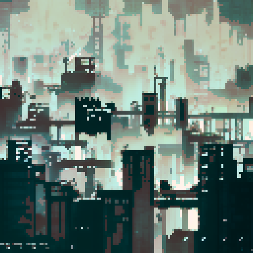 City view, skyscrapers, dark grey fog