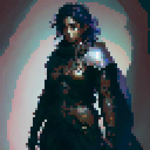pixel character, human warrior, cloak, dark blue plated armor, fantasy RPG