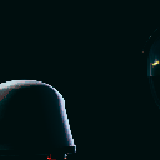 A futuristic space marine wears a space visor, fitted with a space combat suit, holds a futuristic laser weapon, hanging off of a helicopter surveying the ground