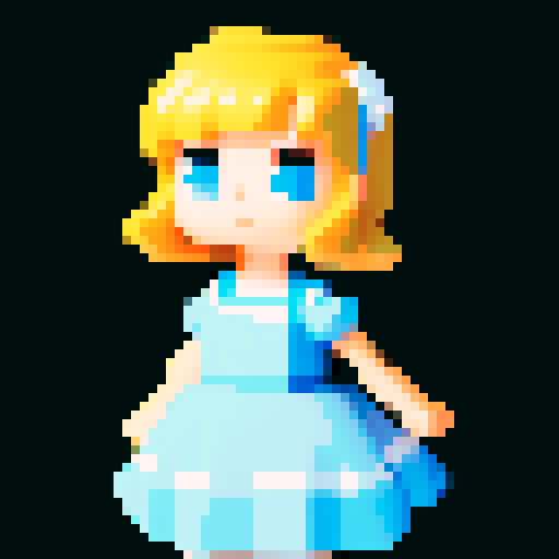 A young lovely girl; full figure picture; wearing light blue and white dress