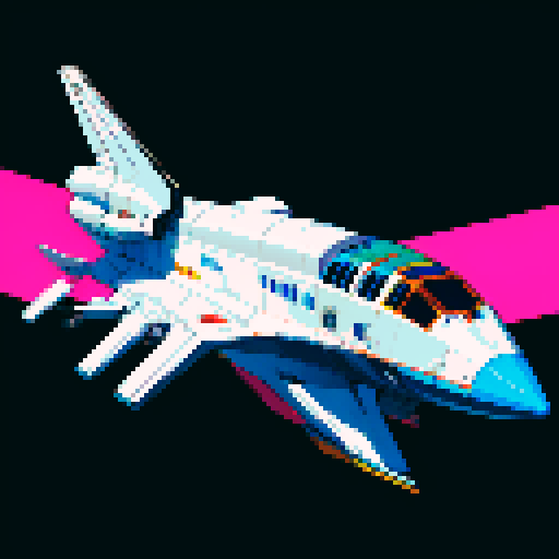 futuristic space shuttle, vibrant colors, retro-futuristic pixel art, jrpg
