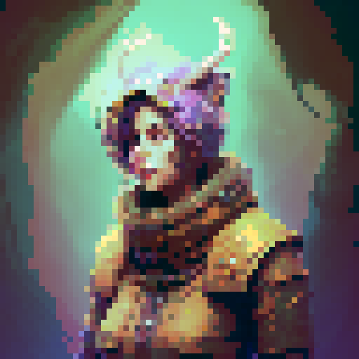 A celtic druid with antler cowl, side view full body, platformer sprite, pixel perfect