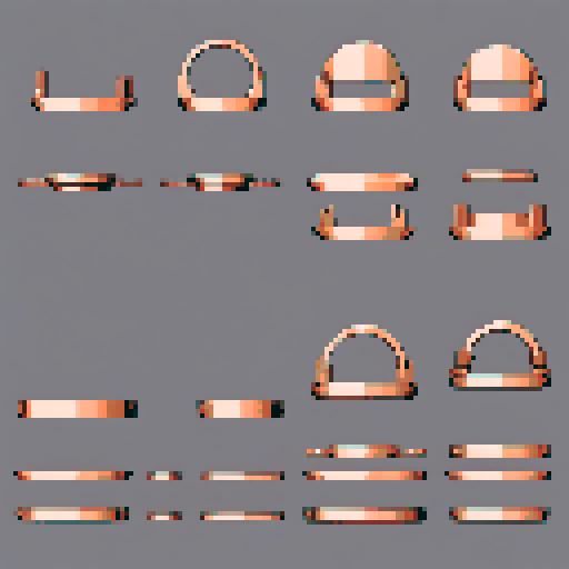 I want a horizontally wide circular copper attachment port. It should be viewed directly from the side. I want this object usable an asset in a videogame, meaning only one object per image, outlined with a strong black stroke, on a solid-color background. 