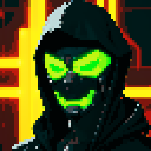 Cyberpunk assassin, twin gunblades, neon green light male, facemask, hood, pixel art, sRGB