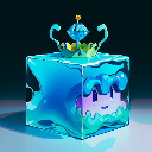 Blue Slime cube, Gelatinous cube, wearing crown