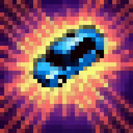 cars race on a retro Commodore 64 track with city and a sunset sky in 32x32 skill art.