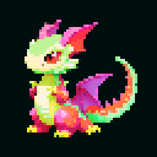 A slightly larger dragon with vibrant scales and growing wings. It has a playful yet determined expression, with small horns starting to sprout from its head. Its eyes are bright and curious, and it breathes small puffs of smoke. No background.