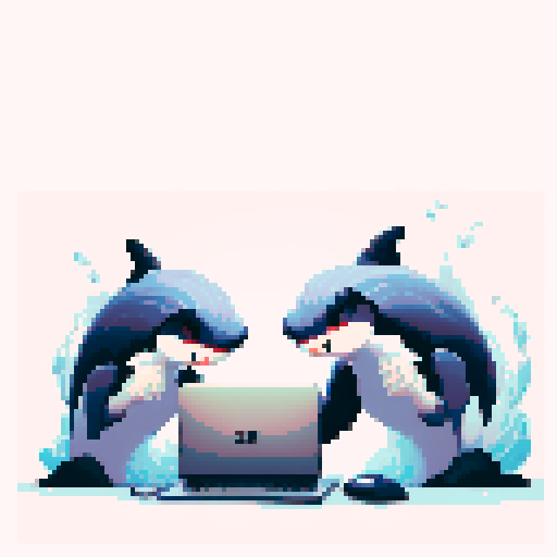 killer shakes, typing on a laptop, waves, no background