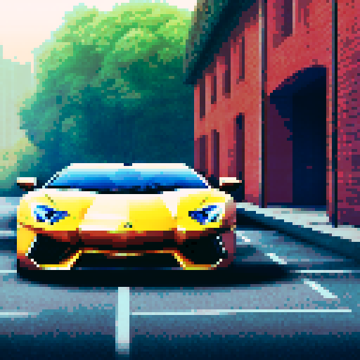 Photorealistic, centered Lamborghini Aventador in a three quarter view, right wheel in front, clean background, pixel art style with sRGB colors