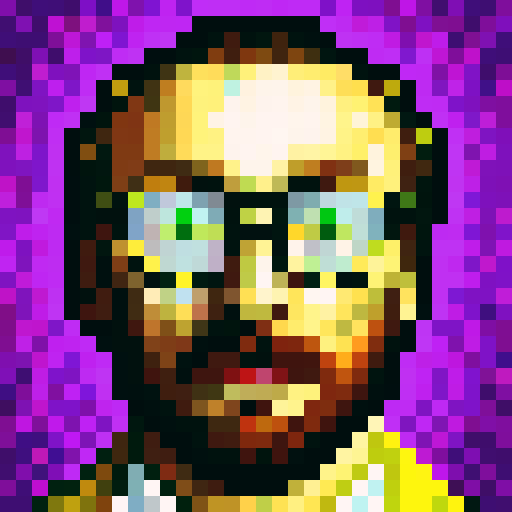 Vincent Van Gogh, cryptocurrency king, close-up, gold Gucci glasses, crown, Gucci apparel, 32x32 pixel art portrait, skill art style, game icon reminiscent, sRGB