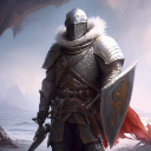 Bleeding but determined, a disciplined and honorable knight stands his ground amidst a sea of enemies in a Fantasy RPG style image.