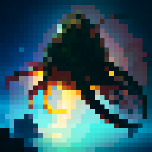 Octopus with glowing eyes and a gold chain around its neck, perched atop a majestic whale with a shimmering gold chain, in 32x32 pixel format with a fantasy RPG art style