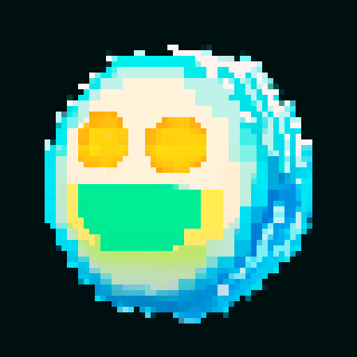 A sparkling, semi-transparent slime with a crystalline structure. It has shimmering facets, bright eyes, and a cheerful smile, with light reflecting inside. No background.

