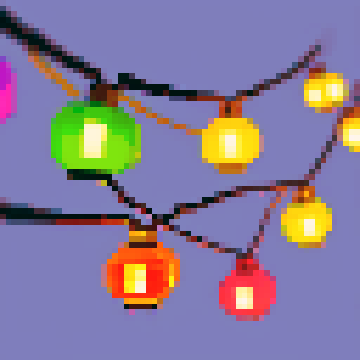 small garland, colorful lanterns, hanging, pixelated style, sRGB