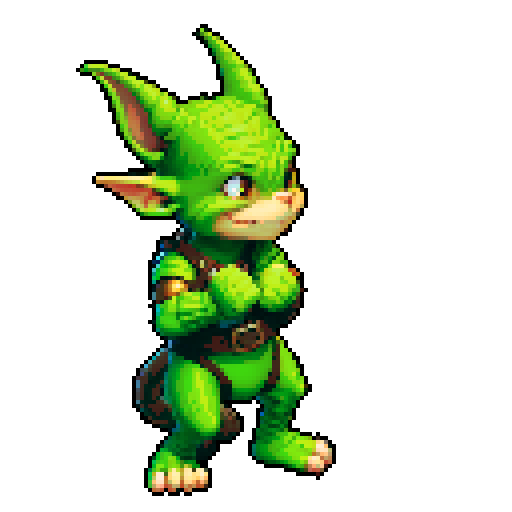 A cunning and agile goblin with light armor, and a mischievous grin. It has quick hands and a sly expression, adept at sneaking and stealing. No background.
