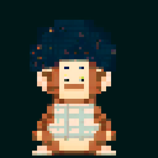 8-bit pixel art of a monkey from the game RPG Maker, with a white background, showcasing the vibrant and nostalgic style of pixel art