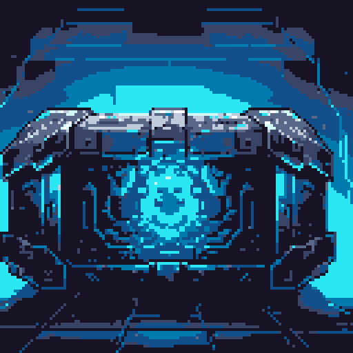 mystery box, stone, metall, shiny, pixel art, sRGB, vibrant colors, glowing lights, intricate patterns
