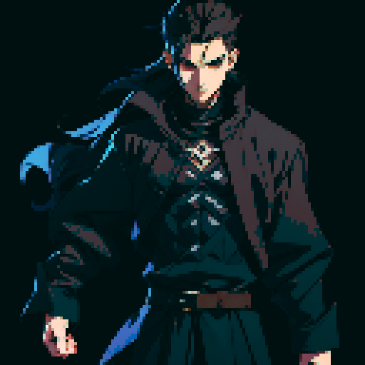 male character, black clothing, neutral pose, head to toe