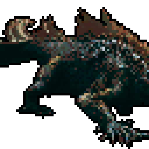Lizard with sharp teeth and dark brown scales, crawling on the ground, rpg enemy sprite, in a cloudy looking field