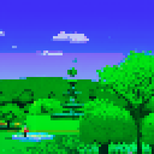 Park area, green grass, fountain