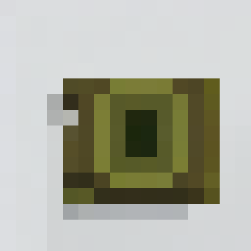 military tank, prominent turret, gun barrel, visible treads, green and gray color scheme, transparent background, game icon, 16x16, pixel art, close up, portrait, world war 2