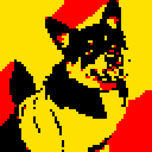 Cute German Shepard, playful expression, vibrant colors, pixel art, sRGB