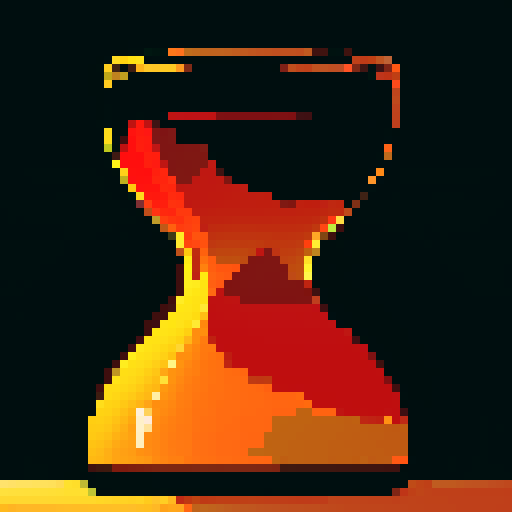 Sand dunes in an hourglass in red sunset light, glass, transparent, time
