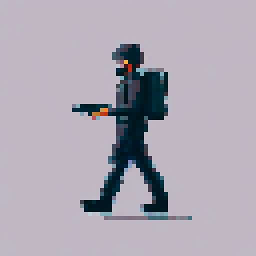 one man figure of a special mission operator with special night vision and thermal goggles. Black outfit with harneses