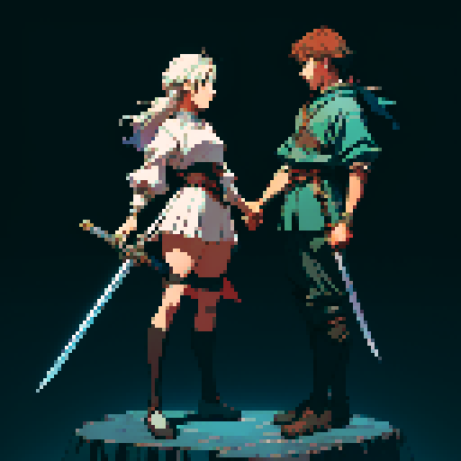 swiping sword, sword attack, sword swinging, closeup of sword blade, full-body art, full-body image, sword fight, pixel art, sRGB