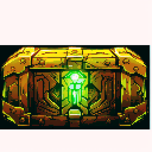 mystery box, shining light, vibrant colors, retro video game aesthetic, pixelated details, 8-bit graphics, sRGB
