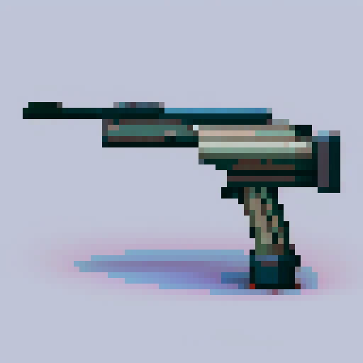 Gun part of a turret from top view with a combo of a rocket launcher look like gun and a mini gun in colors of grey purple and blue 