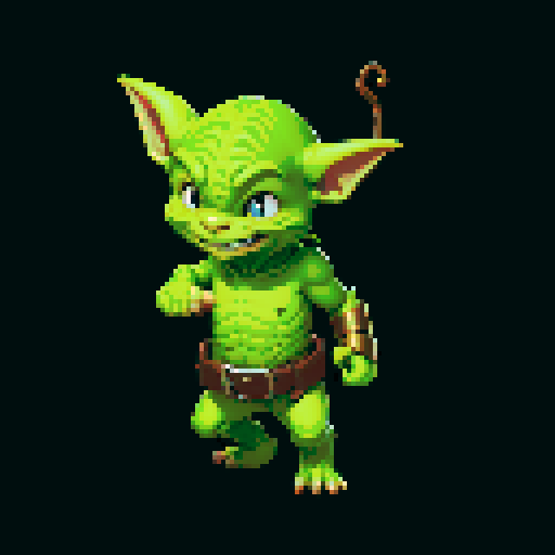 A cunning and agile goblin with light armor, and a mischievous grin. It has quick hands and a sly expression, adept at sneaking and stealing. No background.
