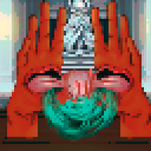 Hand monsters with mouths, entwined tongues and saliva