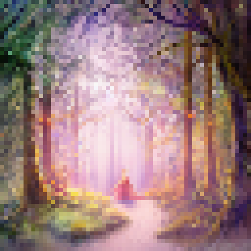 Glowing mushrooms illuminate a mystical forest where a fairy queen, adorned in gold and jewels, dances with her court of winged creatures as a beam of light filters through the trees in a watercolor style.