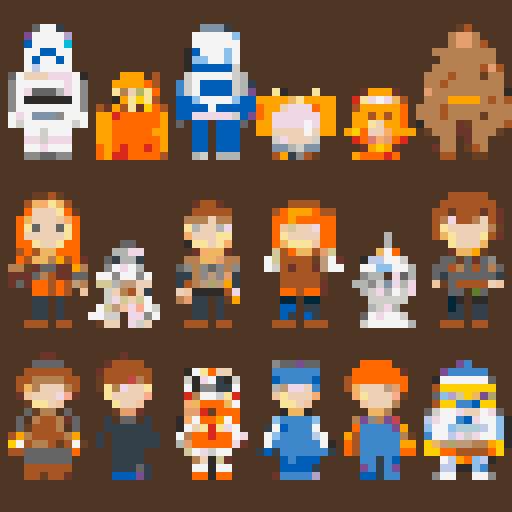 a grid of 9 star wars characters faces: darth vader, stormtrooper, darth maul, chewbacca, yoda, luke, c3po, r2d2, princess leia