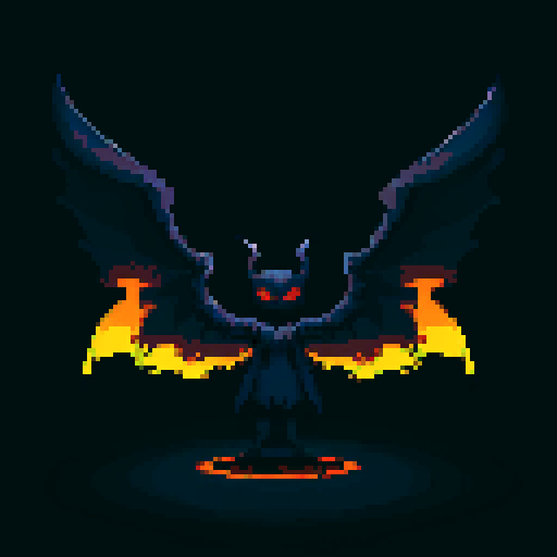 A powerful and enigmatic demon of the void, with swirling shadows enveloping its body, large wings, and glowing eyes. It commands the darkness and has an ominous, otherworldly presence. No background.
